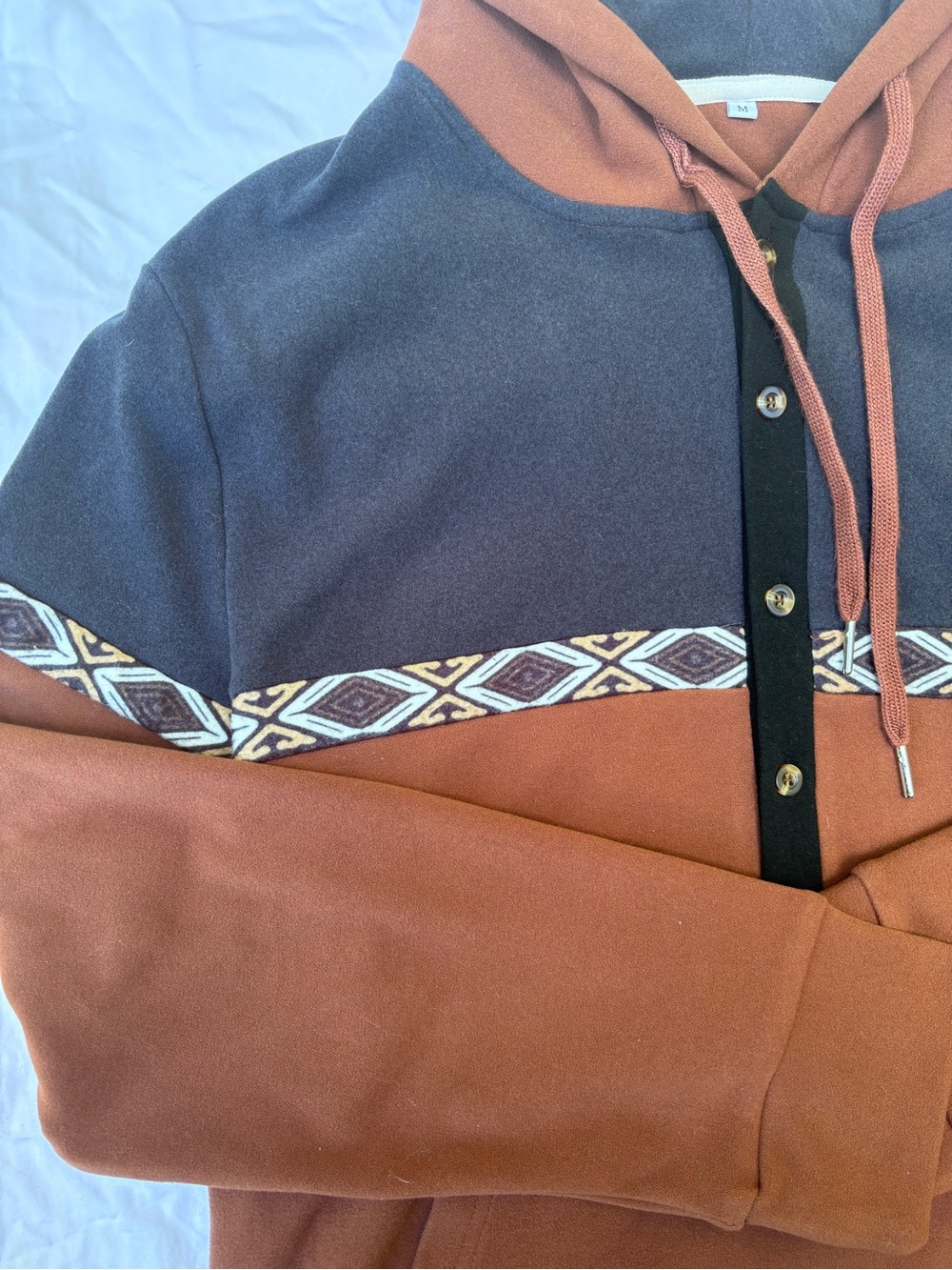Men's Two-Tone Rust and Charcoal Hoodie with Geometric Trim